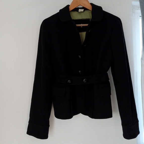 J.Crew size 10 Black Wool Norfolk Belted Jacket